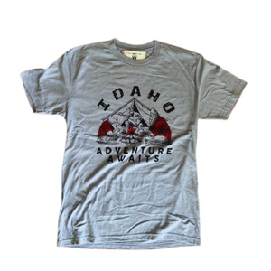 Light Blue “Camping Sasquatch” Idaho T-Shirt – Adventure Graphic Tee