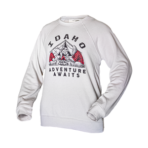 White “Adventure Awaits” Idaho Pullover Hoodie – Soft Fleece Sweatshirt by Be Idaho Clothing